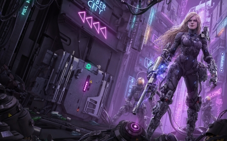 Assassins - cyborg, girl, fantasy, pink