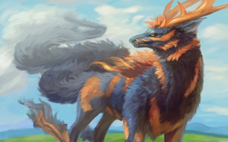 Fantasy creature - creature, orange, fantasy, blue