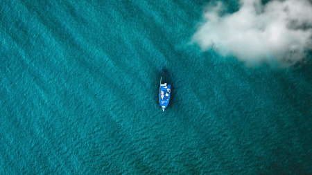 :-) - water, view from the top, summer, blue, boat, sea, alex petez, cloud, vara