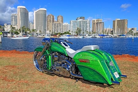 Custom-Softail-Deluxe - hd, green, bike, chrome