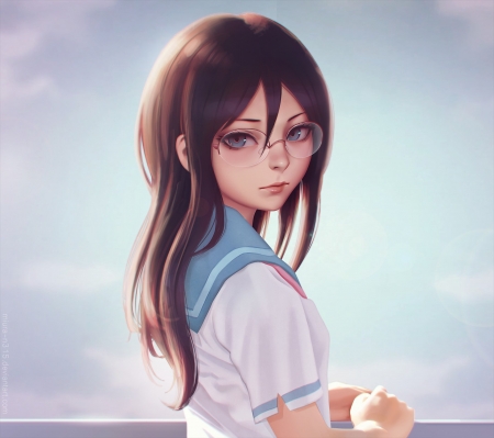 Girl - manga, anime, realistic, glasses, girl