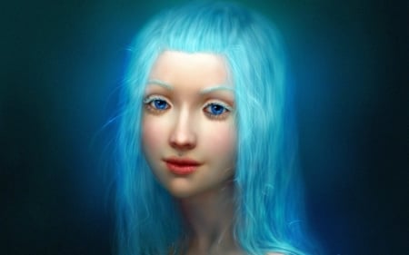 Blue Girl - Woman, Girl, Fantasy, Blue Hair, Blue eye