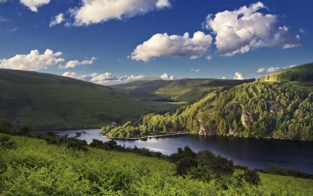 Landscape in Ireland - lake, ireland, landscape, clouds, hills