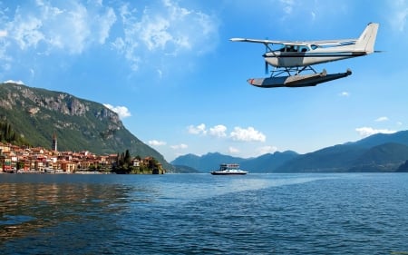 Seaplane over Southern Europe Islands