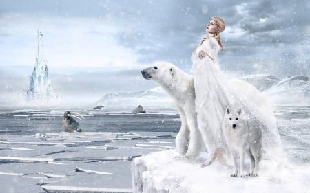 The Snow Queen - Water, White Wolf, Seal, Polar Bear, Fantasy, Castle