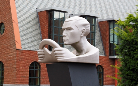 Sculpture by Car Museum, Netherlands - netherlands, sculpture, car, driver, museum