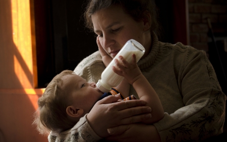 Mother and Child - drinking, mother, child, milk