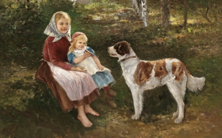 Children and a dog