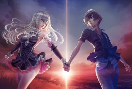 :-) - girl, couple, luminos, anime, sunset, fufu, manga, guy