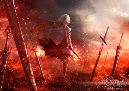 :-) - mangam, girl, red, anime, sword, fufu