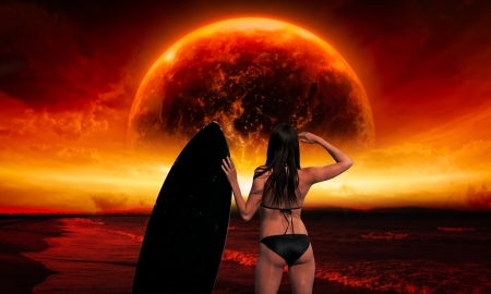 :-) - swimsuit, summer, planet, girl, orange, fantasy, appocalypse, vara, luminos