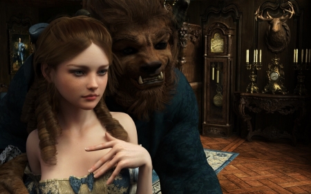 Beauty and the Beast - beauty and the beast, rendering, girl, fantasy