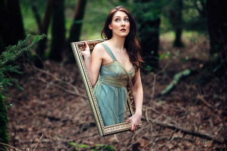 Mind Teaser of Beautiful Woman - forest, frame, picture, model, brunette, mind teaser