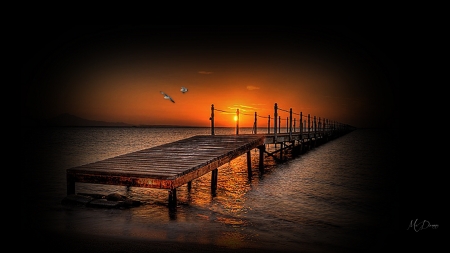 The Dock - beach, collage, sea, night, dock, walk, 19, sunset, sky