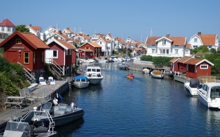 Grundsund, Sweden - village, houses, town, boats, sweden, water