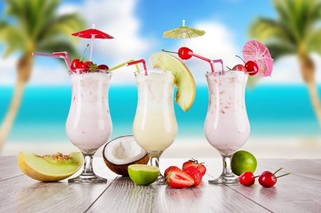 Cocktail - cherries, umbrellas, fruits, summer, lime, drinks