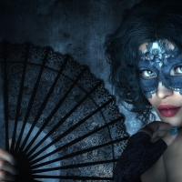 Women Masks with Hand Fans
