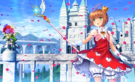 Card Captor Sakura - manga, anime, blue, red, dress, girl, card captor sakura