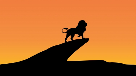 Lion - silhouette, vector, lion, cliff, leu, orange, black, fantasy