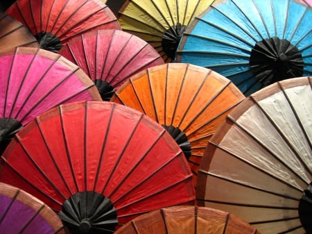 Colorful parasols - red, orange, texture, umbrella, parasol, skin, colorful