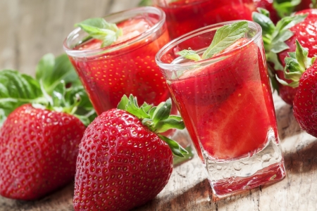 Strawberries in a glass - juice, fresh, strawberries, glasses, red, fruits