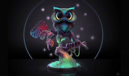 Night Owl - bird, art, raptor, lights