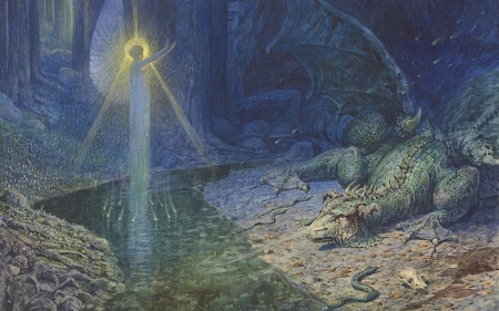 Allegory of power - cave, dragon, georg janni, allegory, painting, power, art