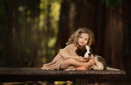 Little girl with puppy - puppy, girl, dog, child, copil