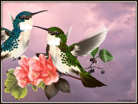 HUMMINGBIRDS - IMAGE, HUMMINGBIRDS, TWO, ABSTRACT