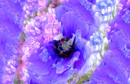 Blue poppy - painting, art, pink, blue, luminos, flower, poppy