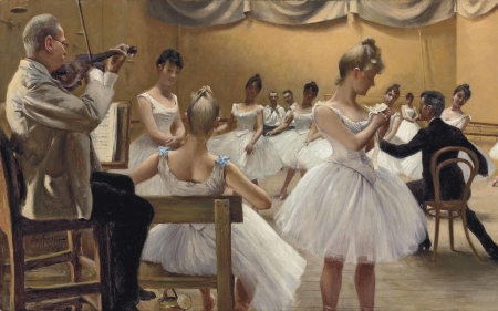 Ballerinas - white, ballerina, dancer, painting, girl, art, gustav fischer