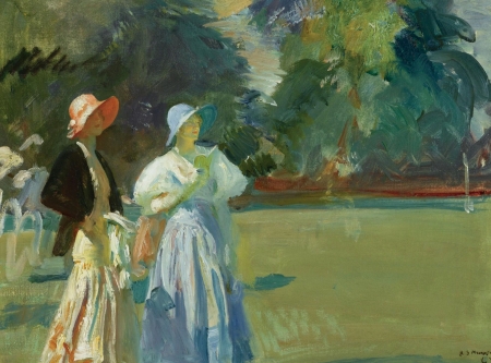 Ladies - woman, painting, art, hat, couple, alfred james munnings, park