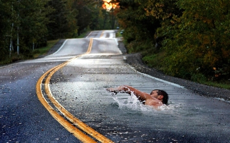 Swimming Down the Highway - high way, swimming, humour, man, mind teasers