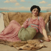 Girl lying on a lion skin