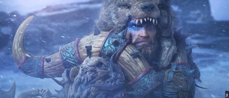 Barbarian - bear, skin, fantasy, blue, barbarian, man