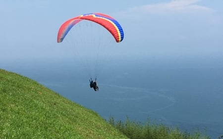 Paraglider in the Sky - hill, paraglider, sky, flight