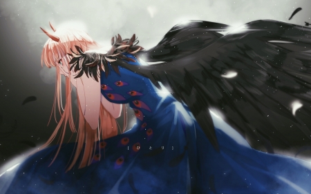 Angel - angel, girl, pink, anime, wings, black, manga