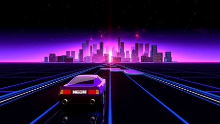 :-) - synthpop, black, fantasy, car, blue, city, pink, luminos