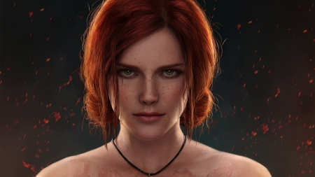 Triss - frumusete, fantasy, redhead, the witcher, girl, face, luminos, triss merigold