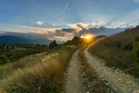 sunsets - photo, mountains, nature, sun