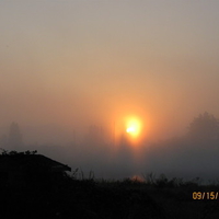 Sunrise in the fog over la conner wash