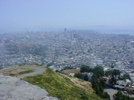 San Francisco from Twin Peaks - city, fog, san francisco, twin peaks