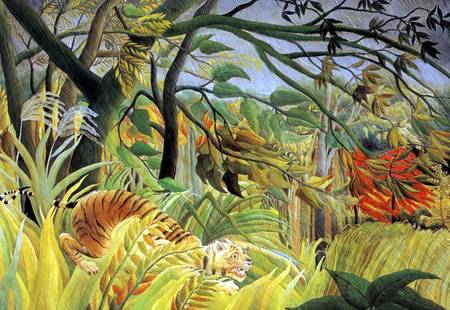 The Hidden Cat - wood, chinese, china, forest, tiger, tree, kunst, painting, art, asian