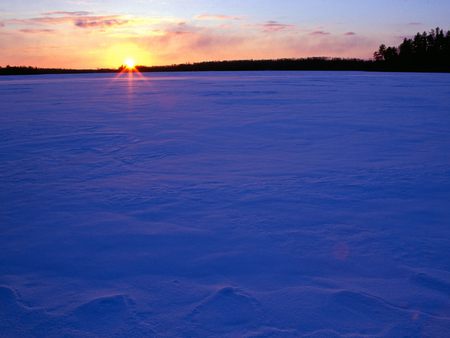 frozen Moose Lake - snow, lake, winter, sunset