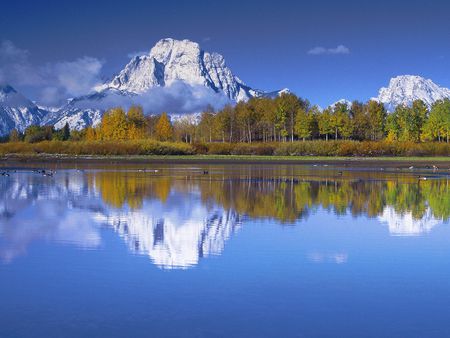 Mount Moran Reflected in the Snake River Grand Teton National Park Wyoming - river, landscape