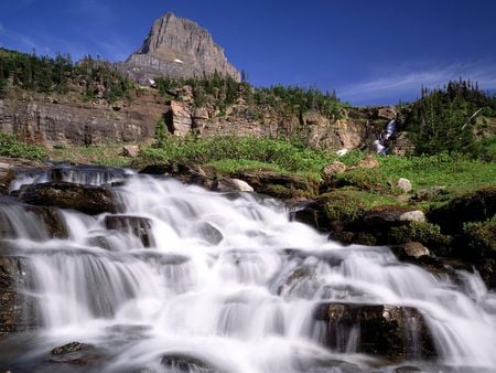 Mountain Cascade Glacier National Park Montana - landscape, mountain, sky