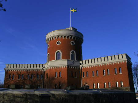 Kastellholmen - blue sky, swedish flag, stockholm