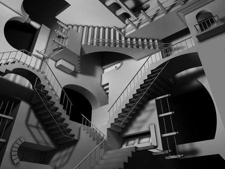 Escher - archs, entrys, black and white, stairs