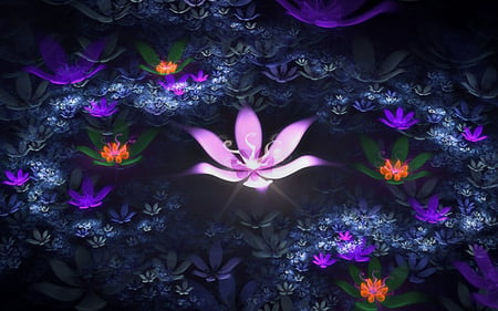 Flowers - hot, colorful, great, other, widescreen, amazing, purple, yellow, cool, calming, color, zen, adorable, romantic, beautiful, pink, fairy, dreamy, nice, beauty, peaceful, gorgeous, glowing flowers, 3d and cg, colored, lovely, tranquility, picture, red, blue, flowers, colors, awesome, flower