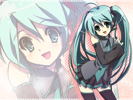 konachan com 49908 hatsune miku headphone necktie twintails - cutie, girl, twins, pony tails